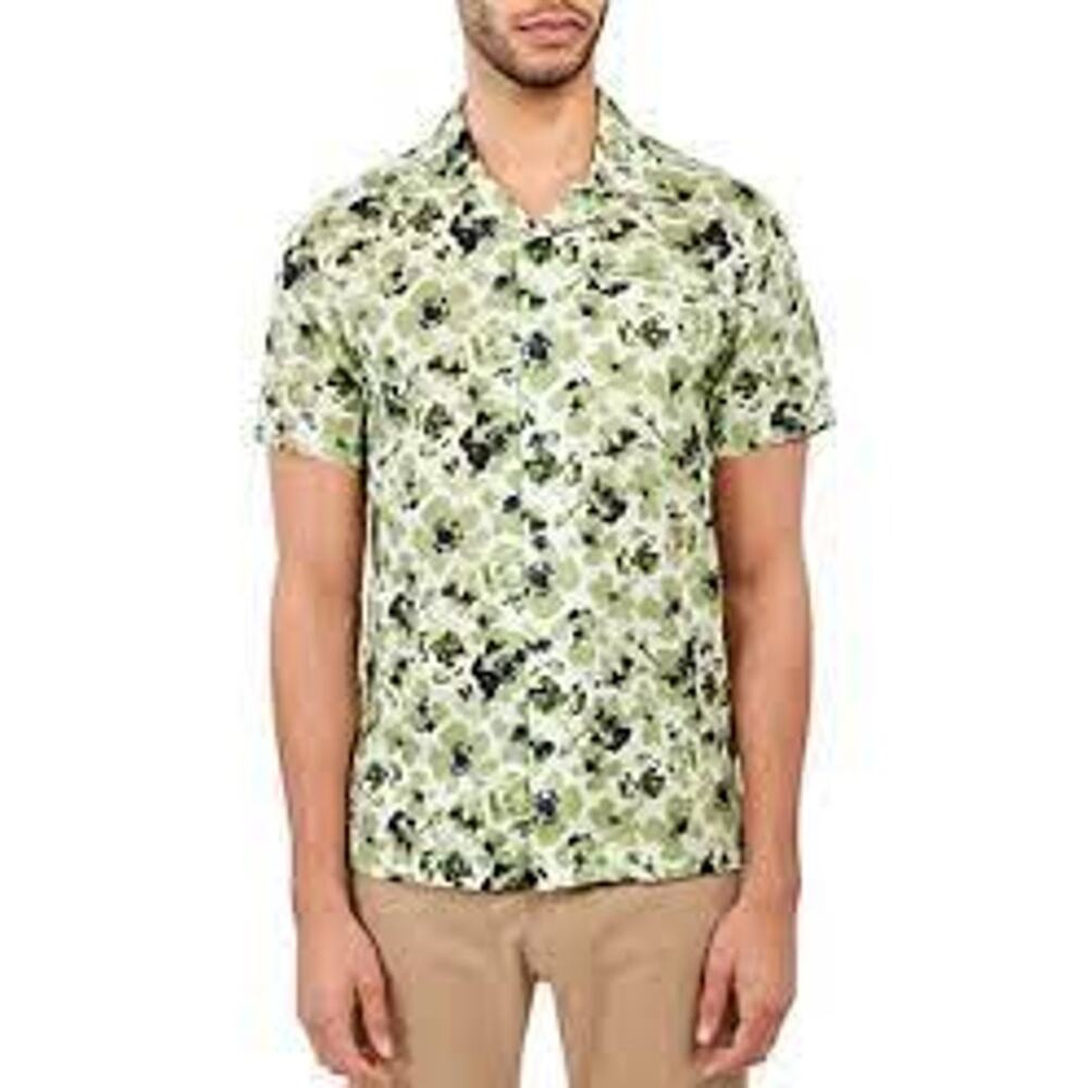 BROOKLYN BRIGADE Linen Camp Shirt XL Green Floral Button Up NWT